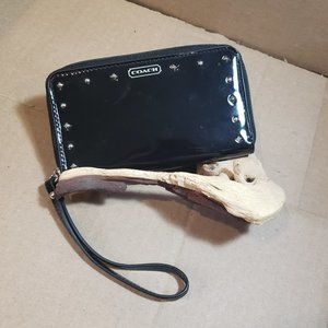 Coach Black Patent Leather Zip Around Wallet